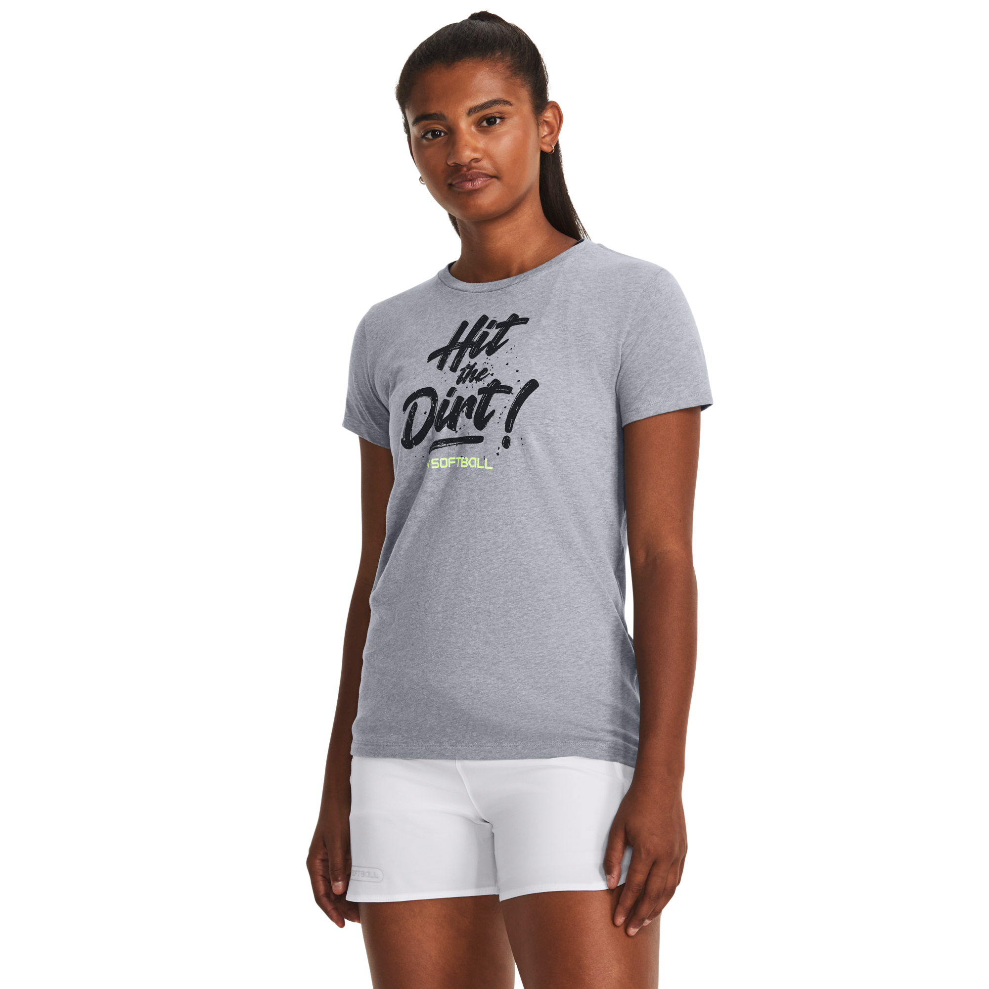 Under Armour Women's Softball Hit The Dirt Short Sleeve Tee - White/Black - GREY/BLACK